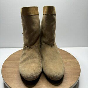 Collectif Womens Size 7 Tan Suede‎ Boots With Leather Upper & Rubber Sole